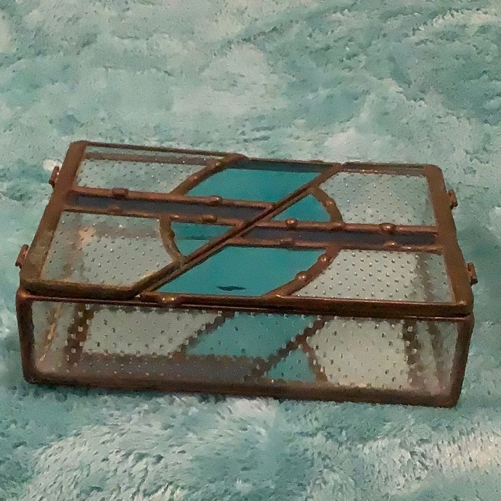 Stained Glass Jewelry Trinket Box Handcrafted NWT 6”x4”x1.75”.  Art - Picture 11 of 16